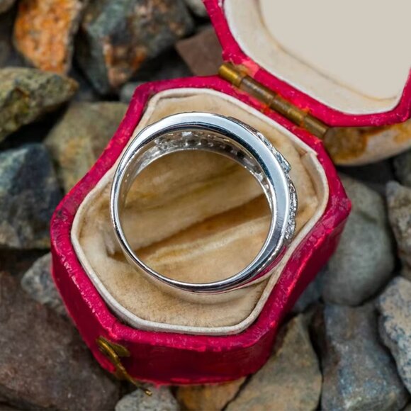 NEW 14K White Gold Diamond Ring Band Princess Cut Vintage Diamond Ring Band - Picture 4 of 5